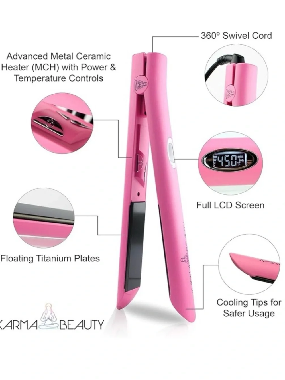 KARMA BEAUTY Pink Titanium Zen Flat Iron BRAND NEW/SEALED